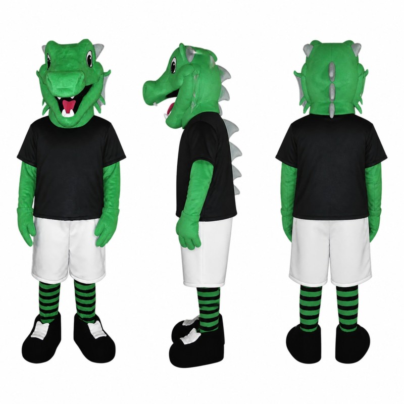 Dragon Athlete Mascot Costume in Green with Black Shirt Adult