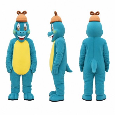 Dinosaur Mascot Costume in Blue with Yellow Belly Adult