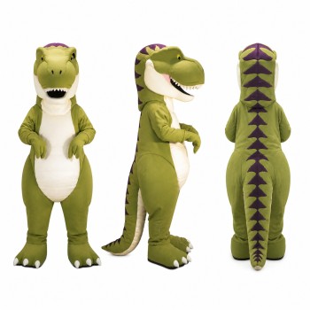 Tyrannosaurus Mascot Costume in Olive Green with White Belly Adult