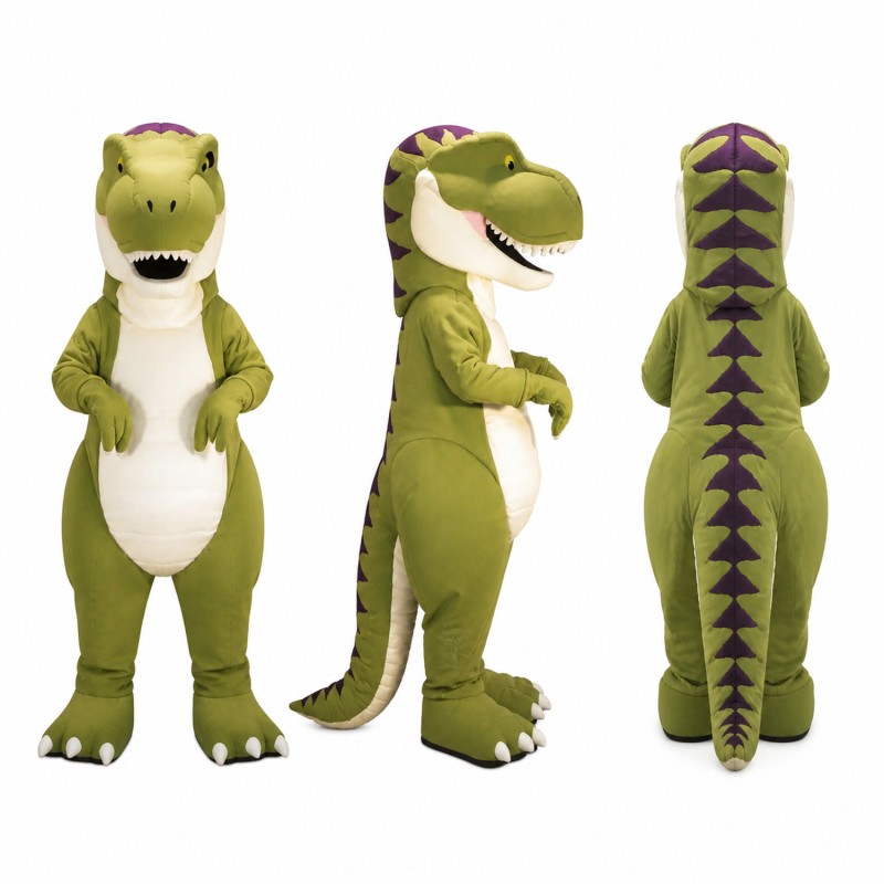 Tyrannosaurus Mascot Costume in Olive Green with White Belly Adult