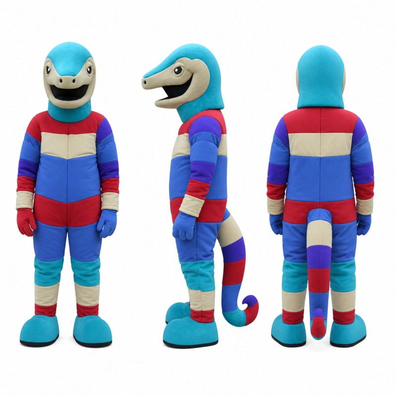 Shark Mascot Costume in Light Blue with Striped Sweater Adult