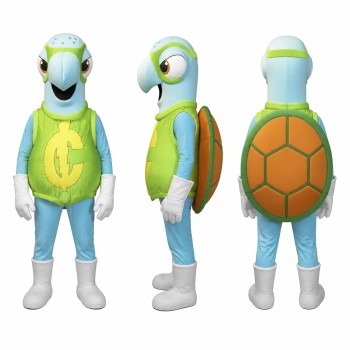 Sea Turtle Mascot Costume in Green with Lime Vest Adult
