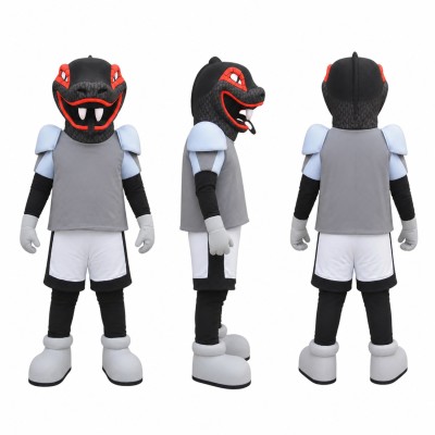 Dragon Athlete Mascot Costume in Black with Gray Uniform Adult