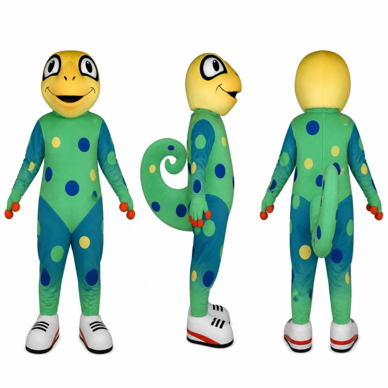 Spotted Alien Mascot Costume in Green and Yellow Adult