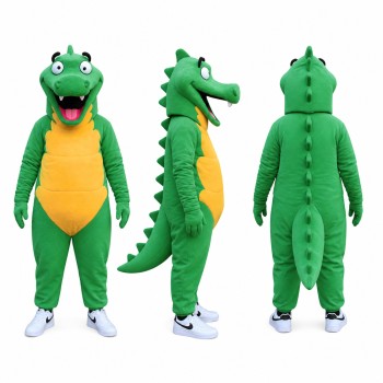 Crocodile Mascot Costume in Green with Yellow Belly Adult