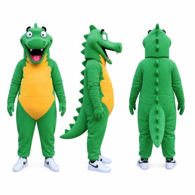 Crocodile Mascot Costume in Green with Yellow Belly Adult