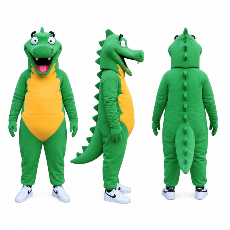 Crocodile Mascot Costume in Green with Yellow Belly Adult