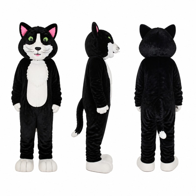 Cat Mascot Costume in Black and White Adult
