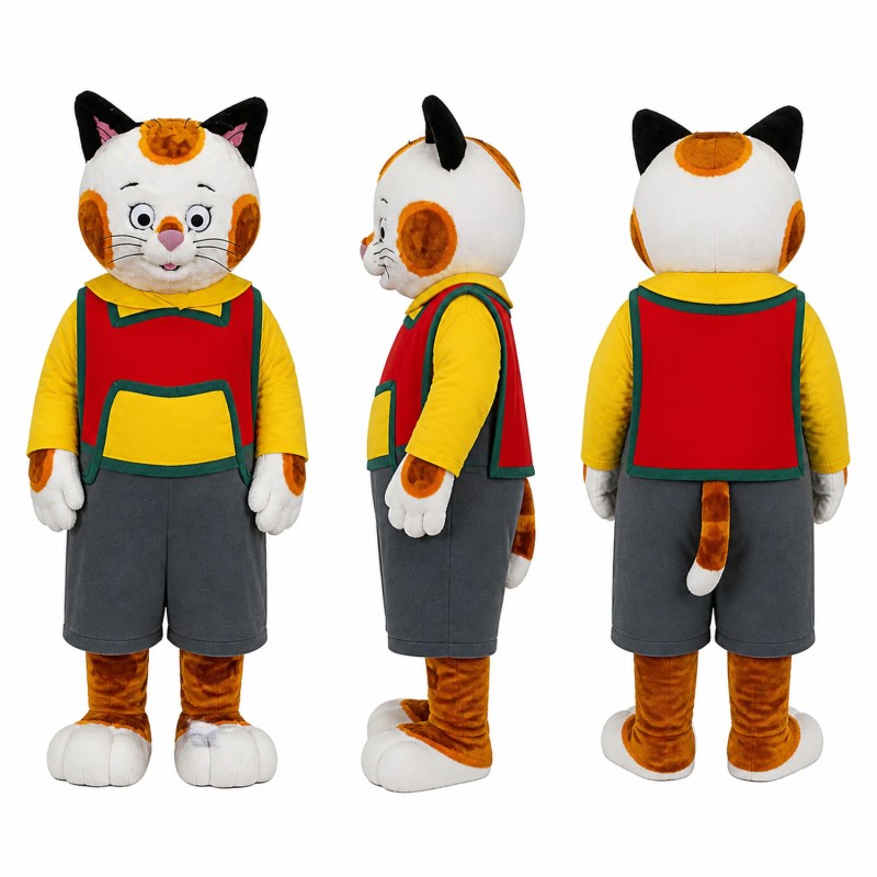 Cat Mascot Costume in Orange and White with Colorful Sweater Adult