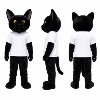 Black Cat Mascot Costume with White Shirt Adult