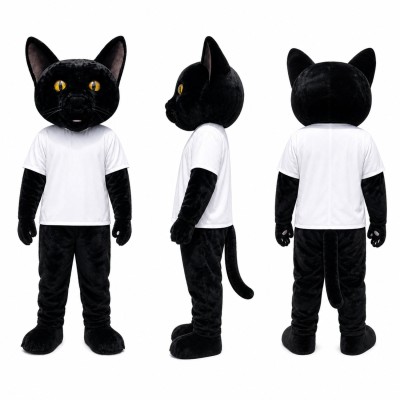 Black Cat Mascot Costume with White Shirt Adult