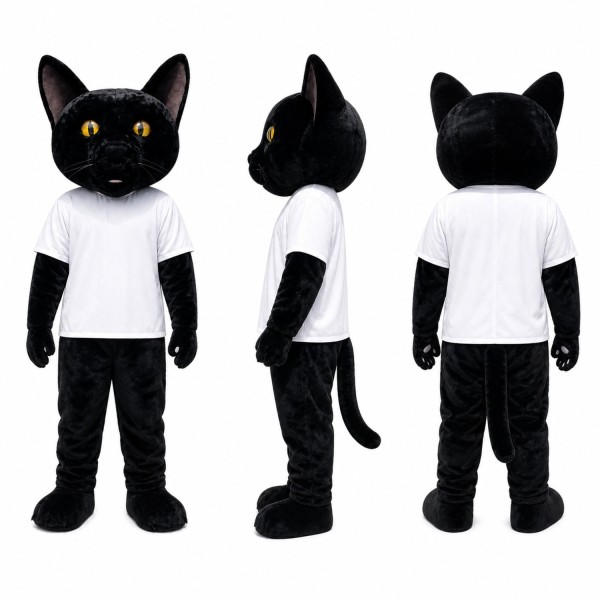 Black Cat Mascot Costume with White Shirt Adult