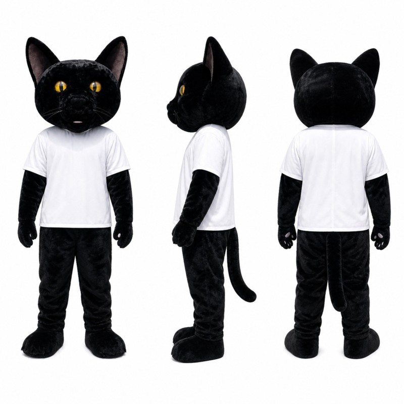 Black Cat Mascot Costume with White Shirt Adult