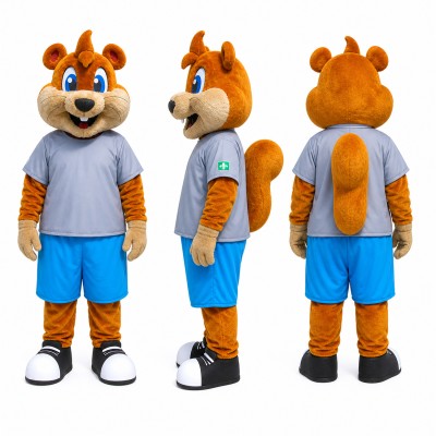 Squirrel Mascot Costume in Orange with Gray Shirt Adult