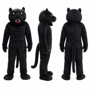 Black Panther Mascot Costume with Red Mouth Adult