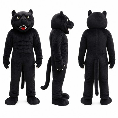 Black Panther Mascot Costume with Red Mouth Adult