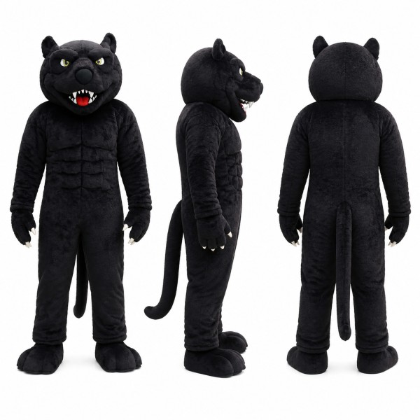 Black Panther Mascot Costume with Red Mouth Adult