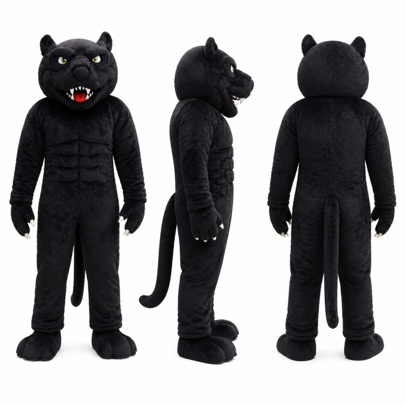 Black Panther Mascot Costume with Red Mouth Adult