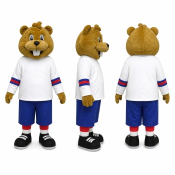 Beaver Mascot Costume in Brown with White Shirt Adult