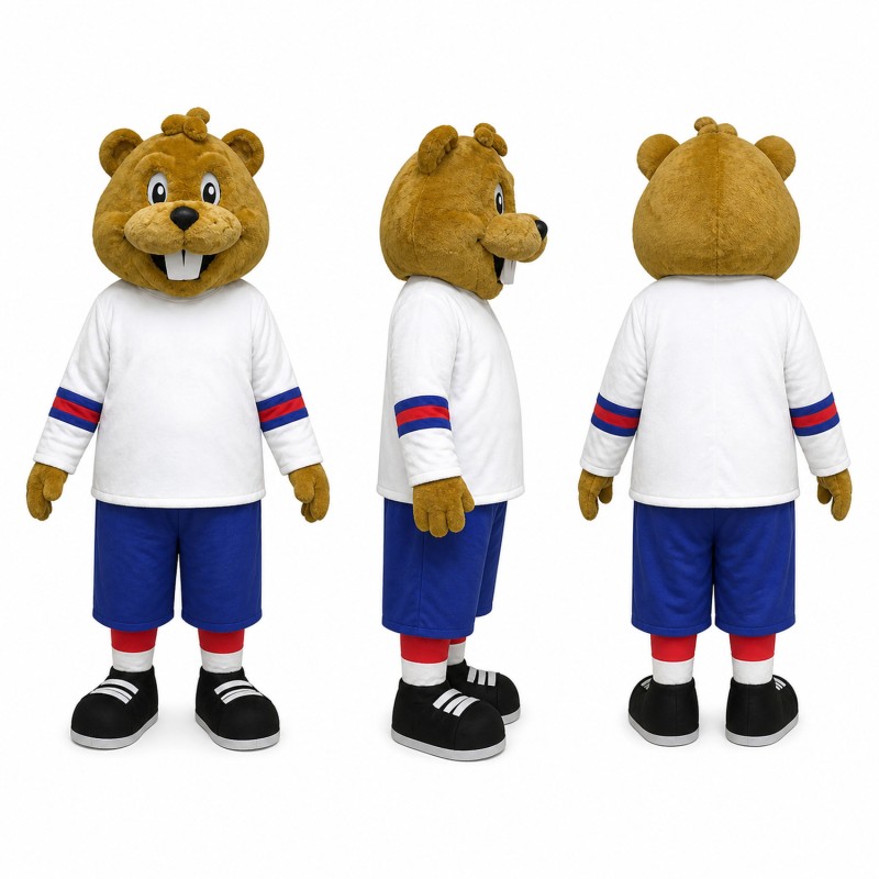 Beaver Mascot Costume in Brown with White Shirt Adult