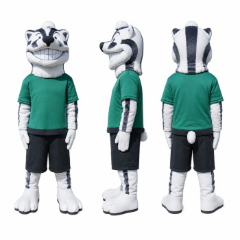 White Badger Mascot Costume with Green Shirt Adult