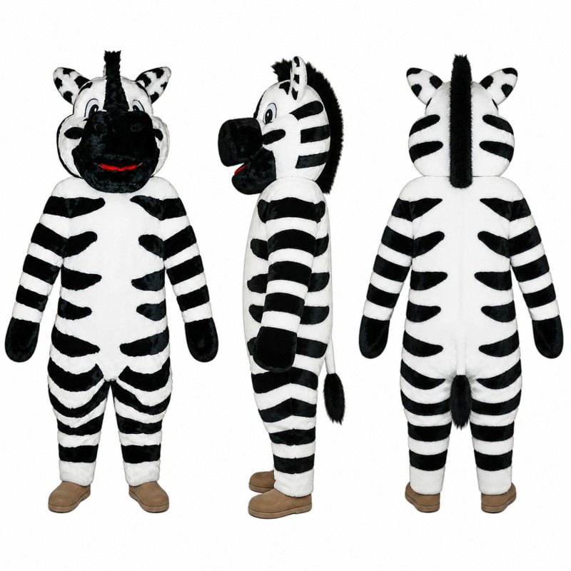 Zebra Mascot Costume in Black and White Adult