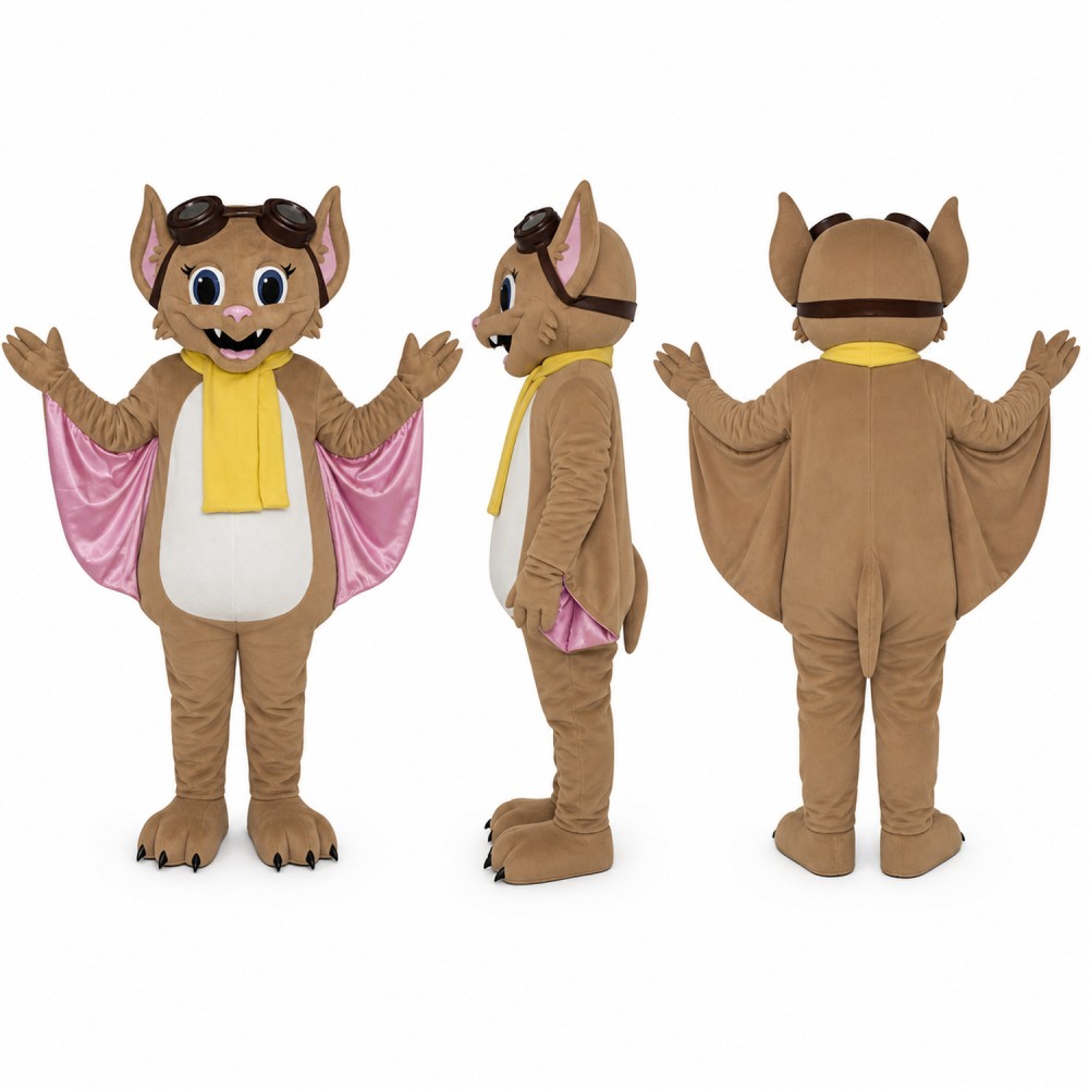 Bat Mascot Costume in Brown with Pink Wings Adult Bat Mascot Costume in Brown with Pink Wings Adult