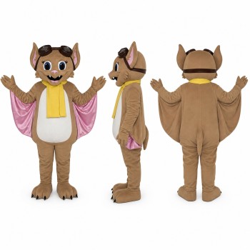 Bat Mascot Costume in Brown with Pink Wings Adult