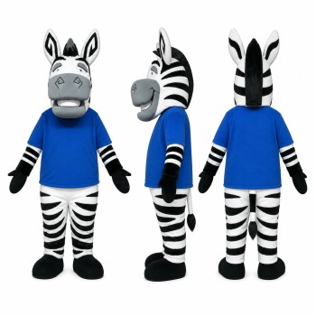 Zebra Mascot Costume in Black and White with Blue Sweater Adult