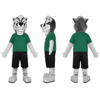 White Tiger Mascot Costume with Green Shirt Adult