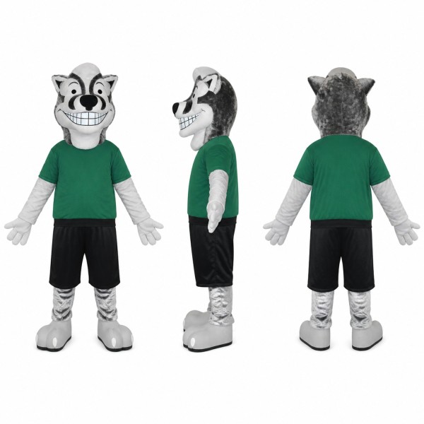 White Tiger Mascot Costume with Green Shirt Adult
