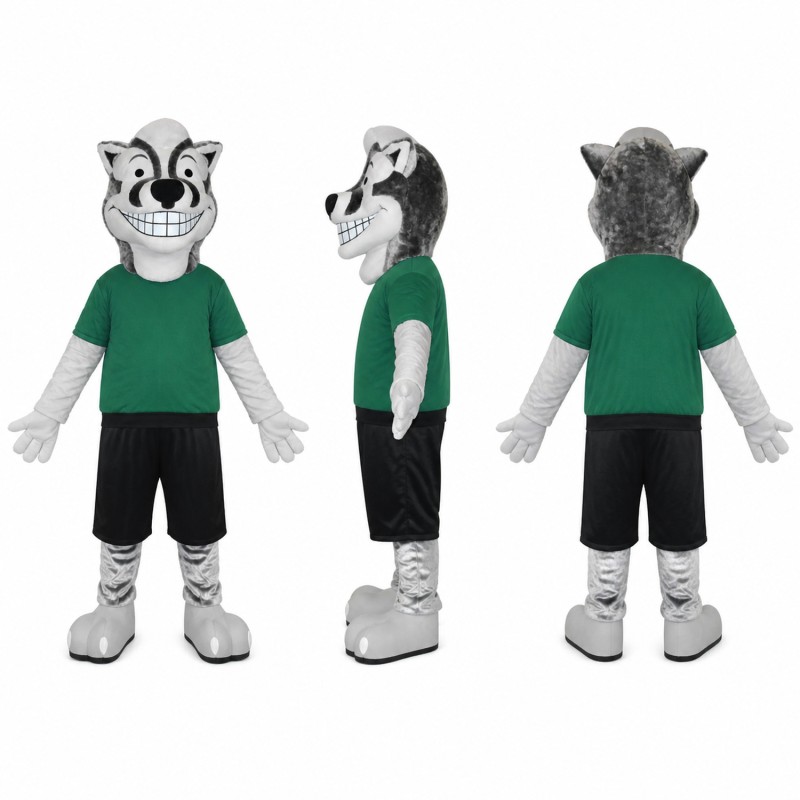White Tiger Mascot Costume with Green Shirt Adult