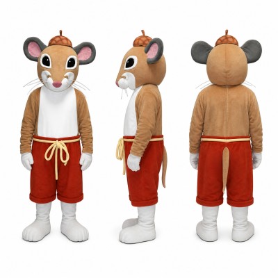 Mouse Mascot Costume in Brown with Red Shorts Adult