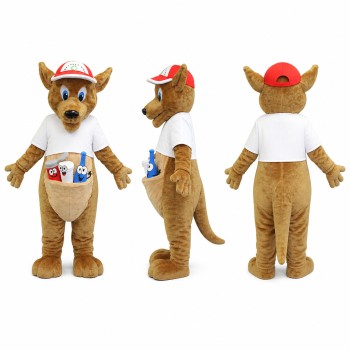 Kangaroo Athlete Mascot Costume in Brown with White Shirt Adult