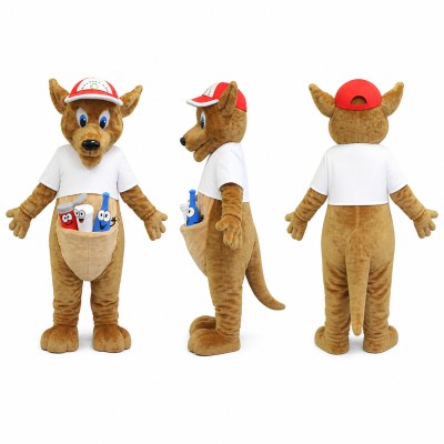 Kangaroo Athlete Mascot Costume in Brown with White Shirt Adult