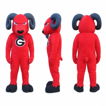 Ram Athlete Mascot Costume in Red with Black Horns Adult