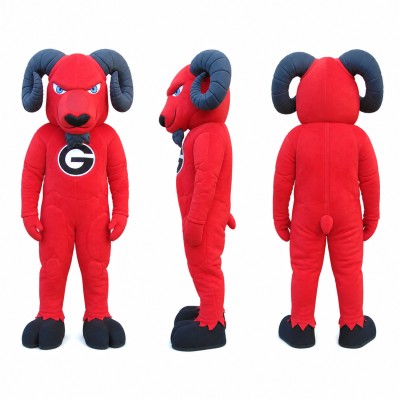 Ram Athlete Mascot Costume in Red with Black Horns Adult