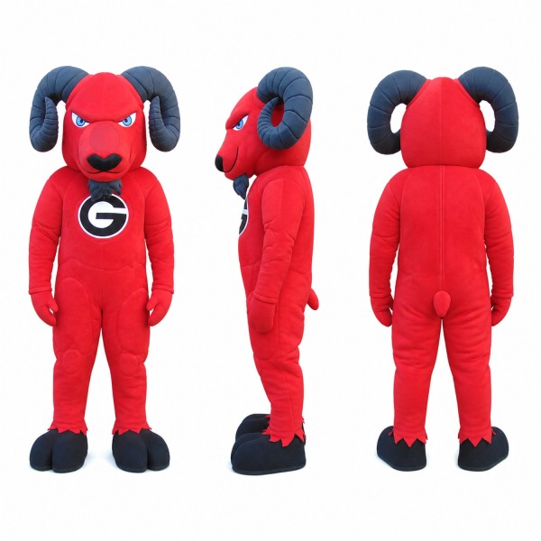 Ram Athlete Mascot Costume in Red with Black Horns Adult