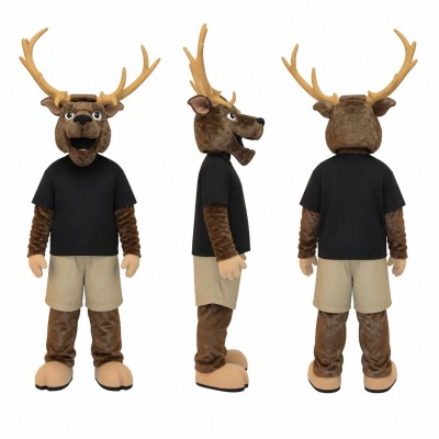 Moose Mascot Costume in Brown with Black Shirt Adult