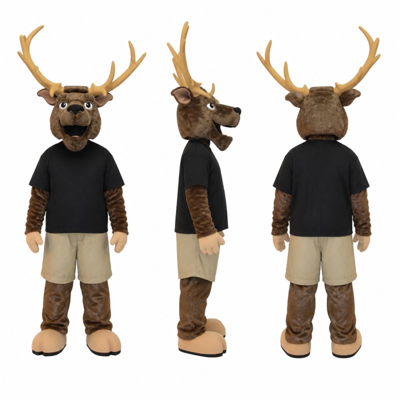 Moose Mascot Costume in Brown with Black Shirt Adult