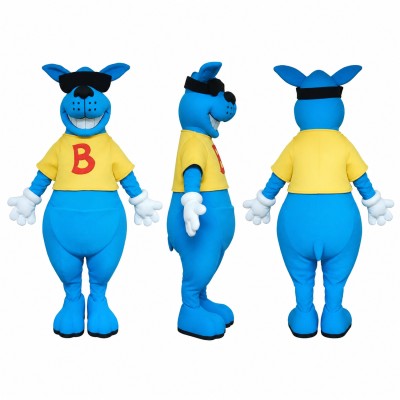 Kangaroo Mascot Costume in Blue and Yellow Adult