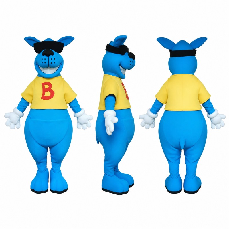 Kangaroo Mascot Costume in Blue and Yellow Adult