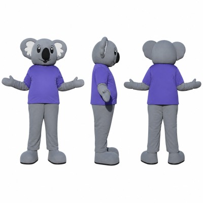 Koala Mascot Costume in Gray with Purple Shirt Adult