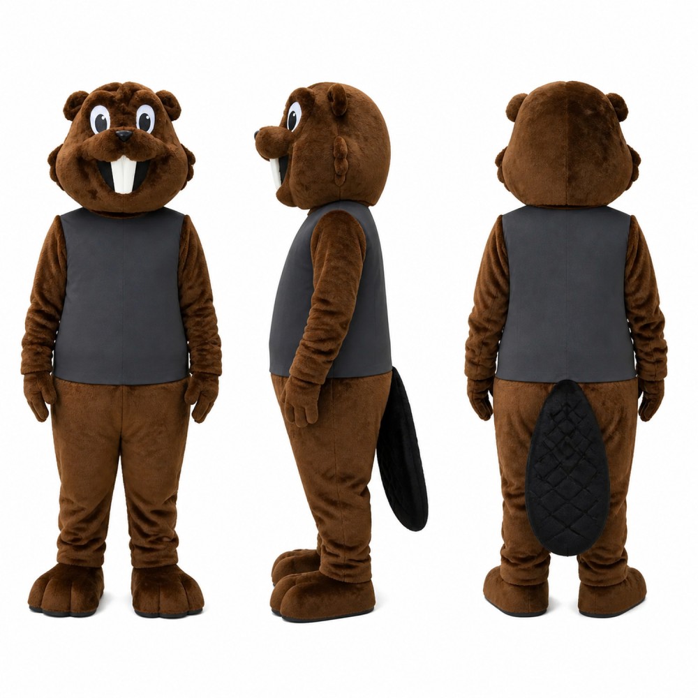 Beaver Mascot Costume in Brown with Dark Gray Shirt Adult Beaver Mascot Costume in Brown with Dark Gray Shirt Adult