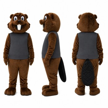 Beaver Mascot Costume in Brown with Dark Gray Shirt Adult