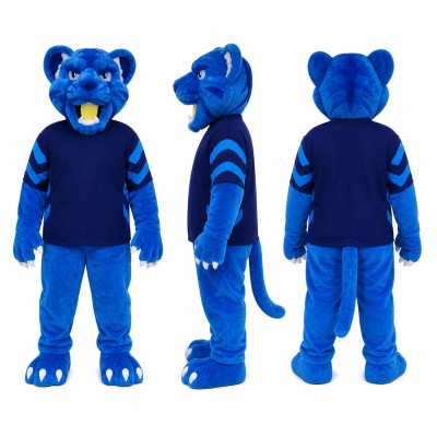 Panther Mascot Costume in Bright Blue with Navy Shirt Adult