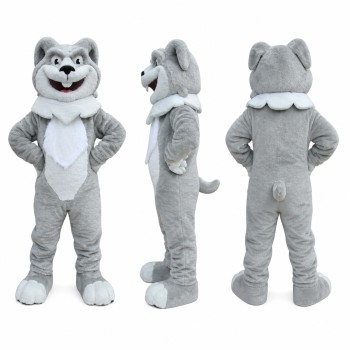 Wolf Mascot Costume in Gray with White Belly Adult