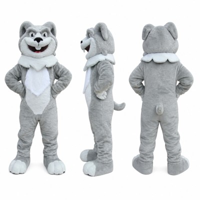 Wolf Mascot Costume in Gray with White Belly Adult