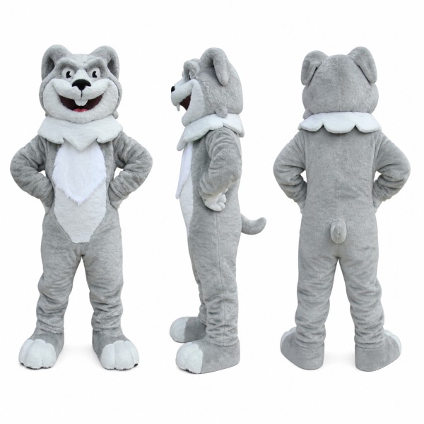 Wolf Mascot Costume in Gray with White Belly Adult