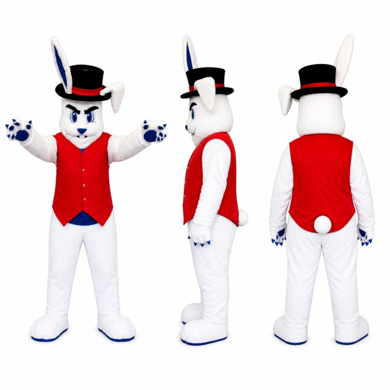 Snowman Mascot Costume in White with Red Vest and Top Hat Adult